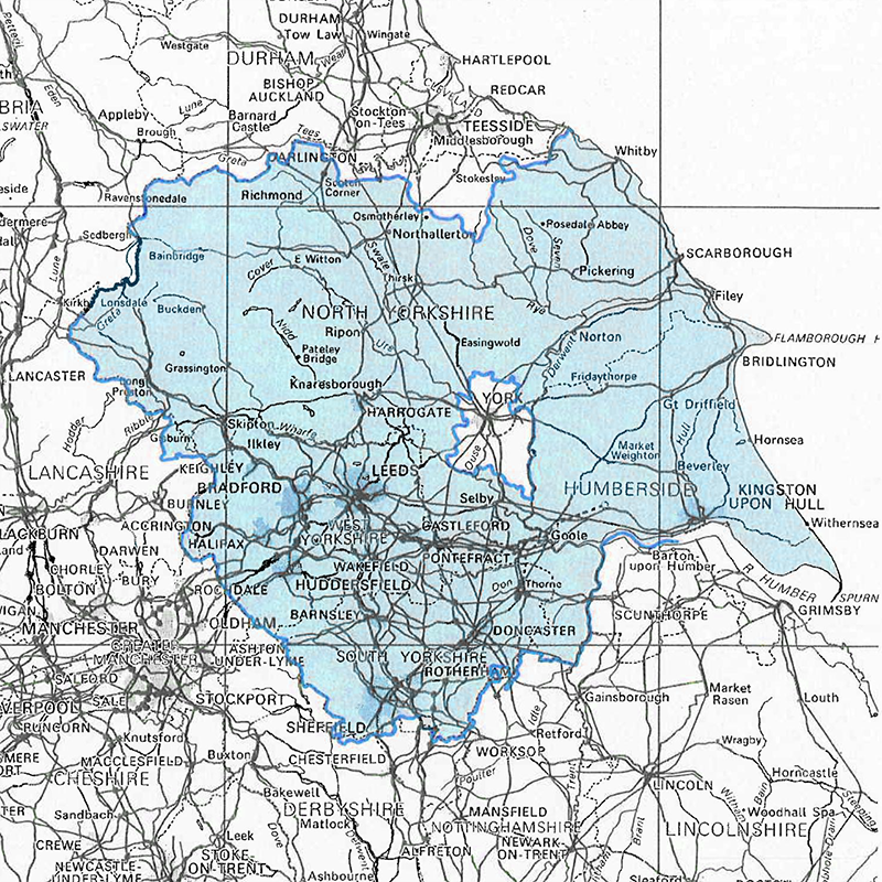 A map of Yorkshire with the area around York removed to show where customers have a different water rate.
