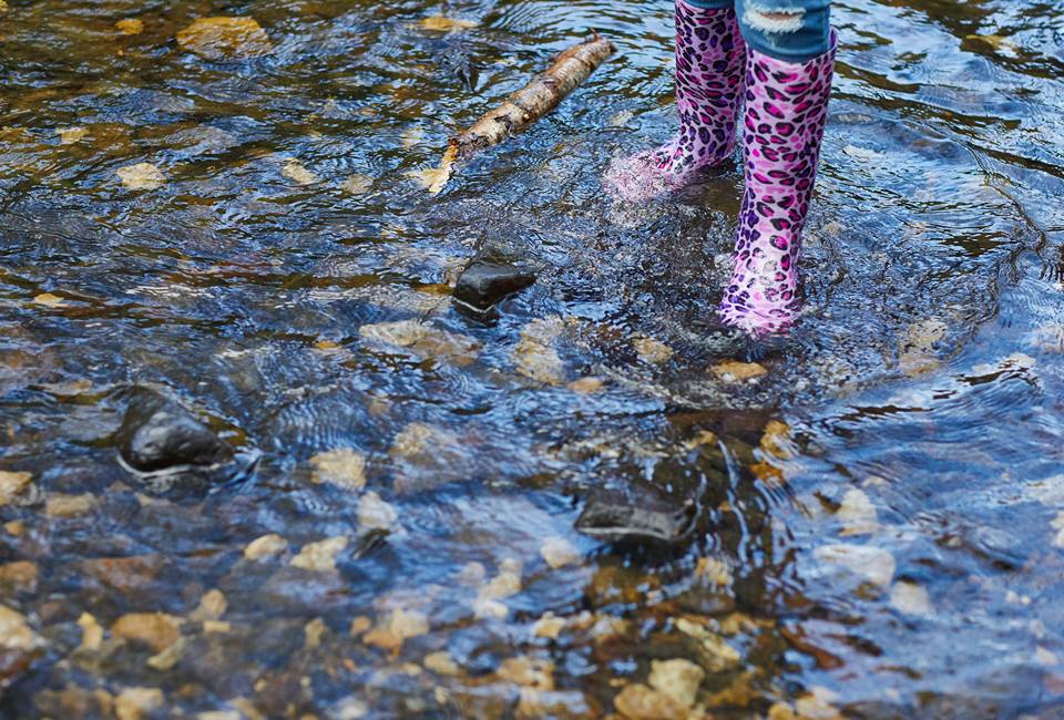 Welly boots in watercourse