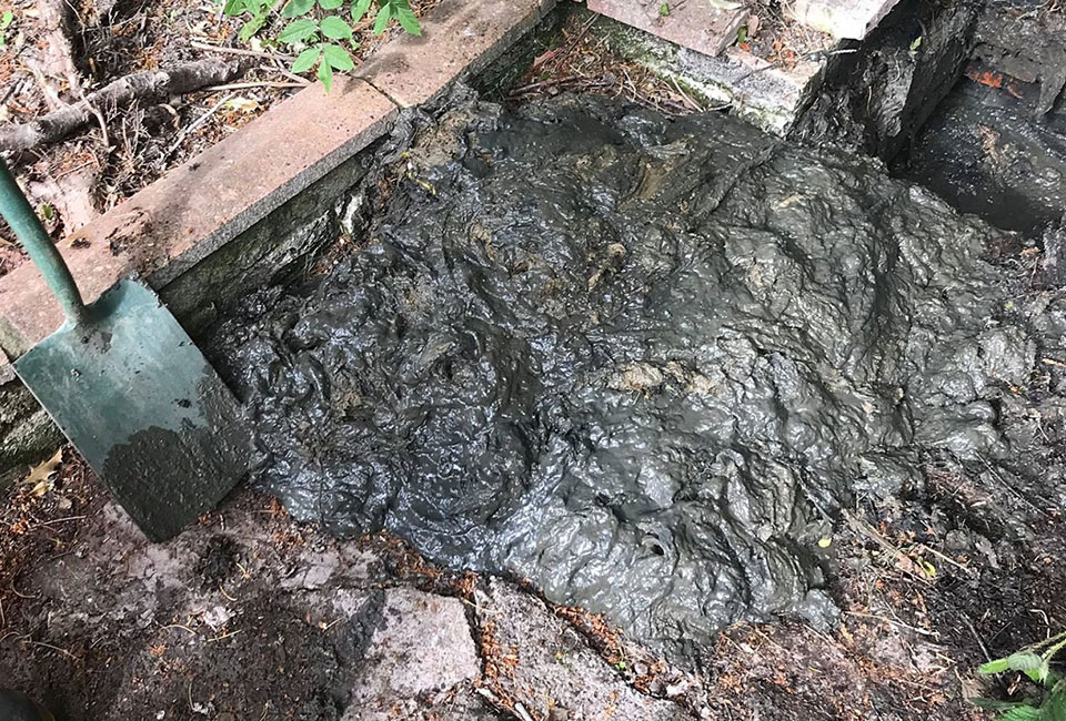 image of grubby wet wipes in a clump causing a blockage