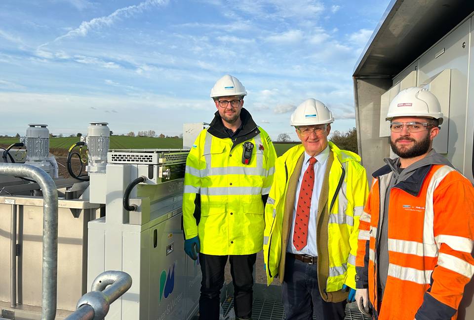 L - R: Andy Wilmer, Yorkshire Water project manager; Kevin Hollinrake MP; and Joss Goodall, site manager Ward and Burke