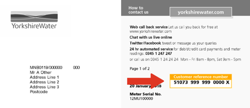 Customer reference number shown on old style bill